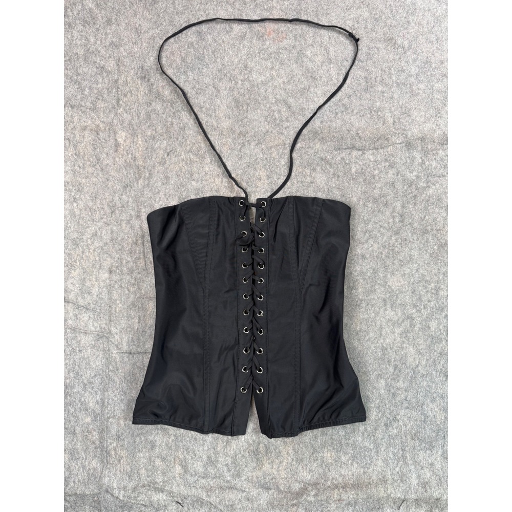 Corset Top Women XS Black Stretch Lace Up Halter Y2K Grunge Chic Festival SEO